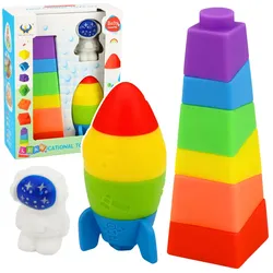 Set aus Gummibausteinen Turm Rakete Kosmonaut Bunt 11-teilig.