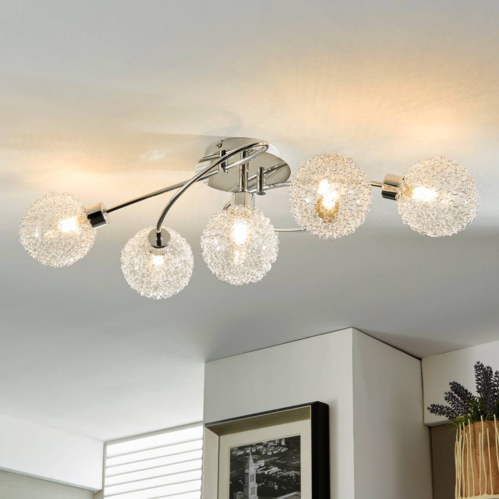 Lindby Ticino Plafondlamp - Chroom/Zilver - Modern - Dimbaar