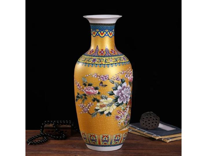 Céramique Jingdezhen dorée 36cm, décorations de vase coloré en émail de style chinois, décoration de maison, salon, support antique, vase inse