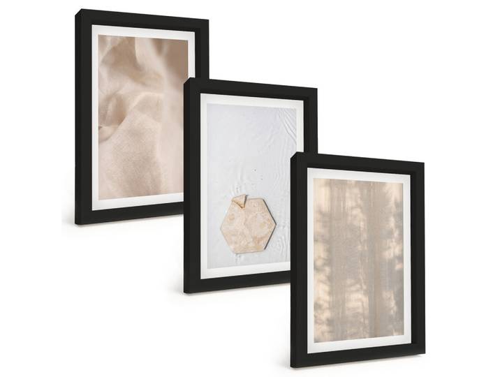 BILDER SET 3er Set - 20x30 cm Schwarzer Rahmen - Subtile Texturen, Boho-Natur