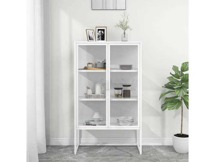 vidaXL Highboard Weiß 80x35x135 cm Stahl und Gehärtetes Glas