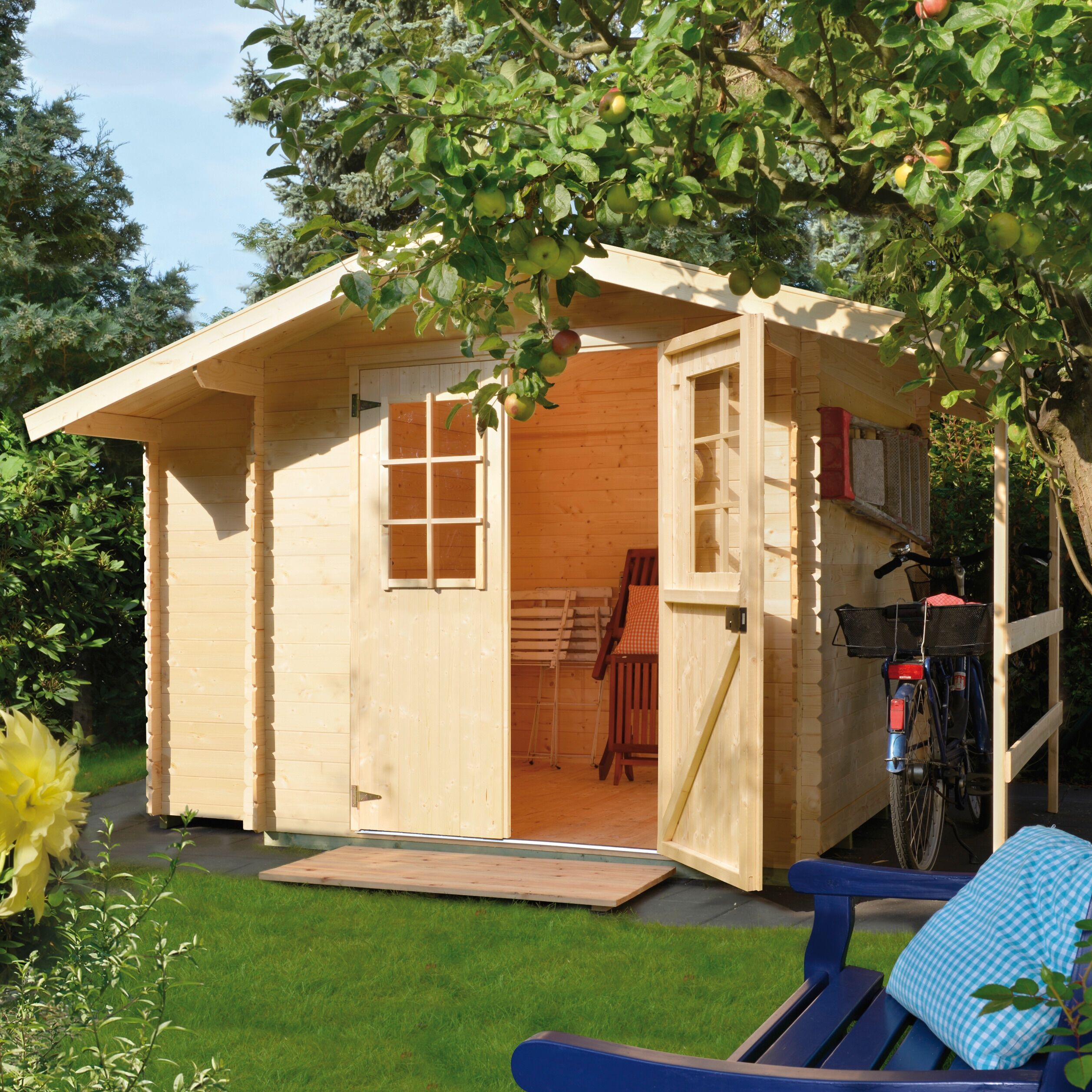 Gartenhaus KIEHN-HOLZ "Schwarze Berge", beige (naturbelassen), Fußboden im Gartenhaus, ohne Dacheindeckung, Holzwerkstoff, Gartenhäuser, Gartenhaus