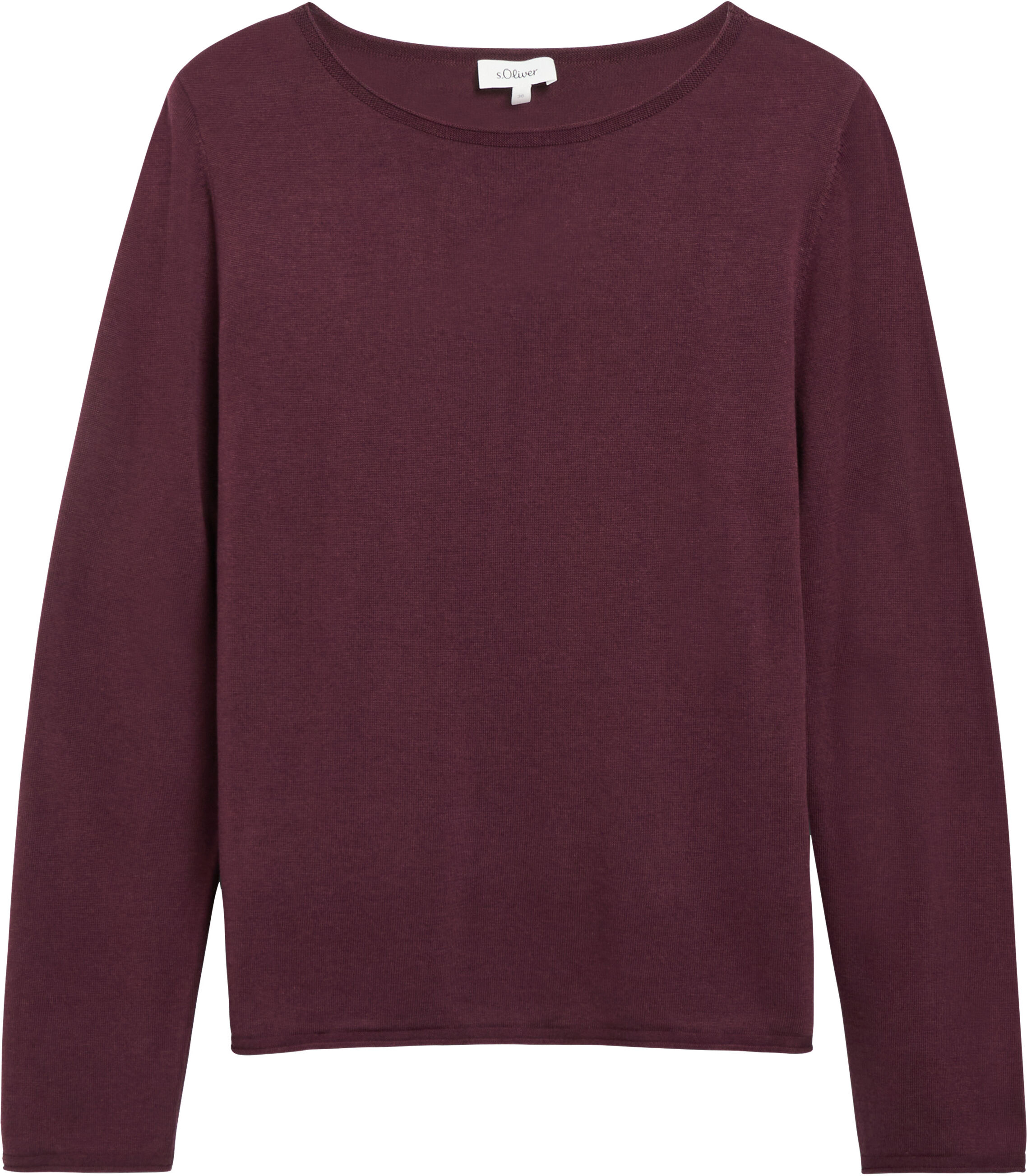 Strickpullover S.OLIVER, Damen, Gr. 38, lila (burgundy), Strick, Obermaterial: 50% Baumwolle, 50% Viskose, normal hüftbedeckend, U-Boot-Ausschnitt, Pullover Strickpullover, mit U-Boot-Ausschnitt burgundy 38
