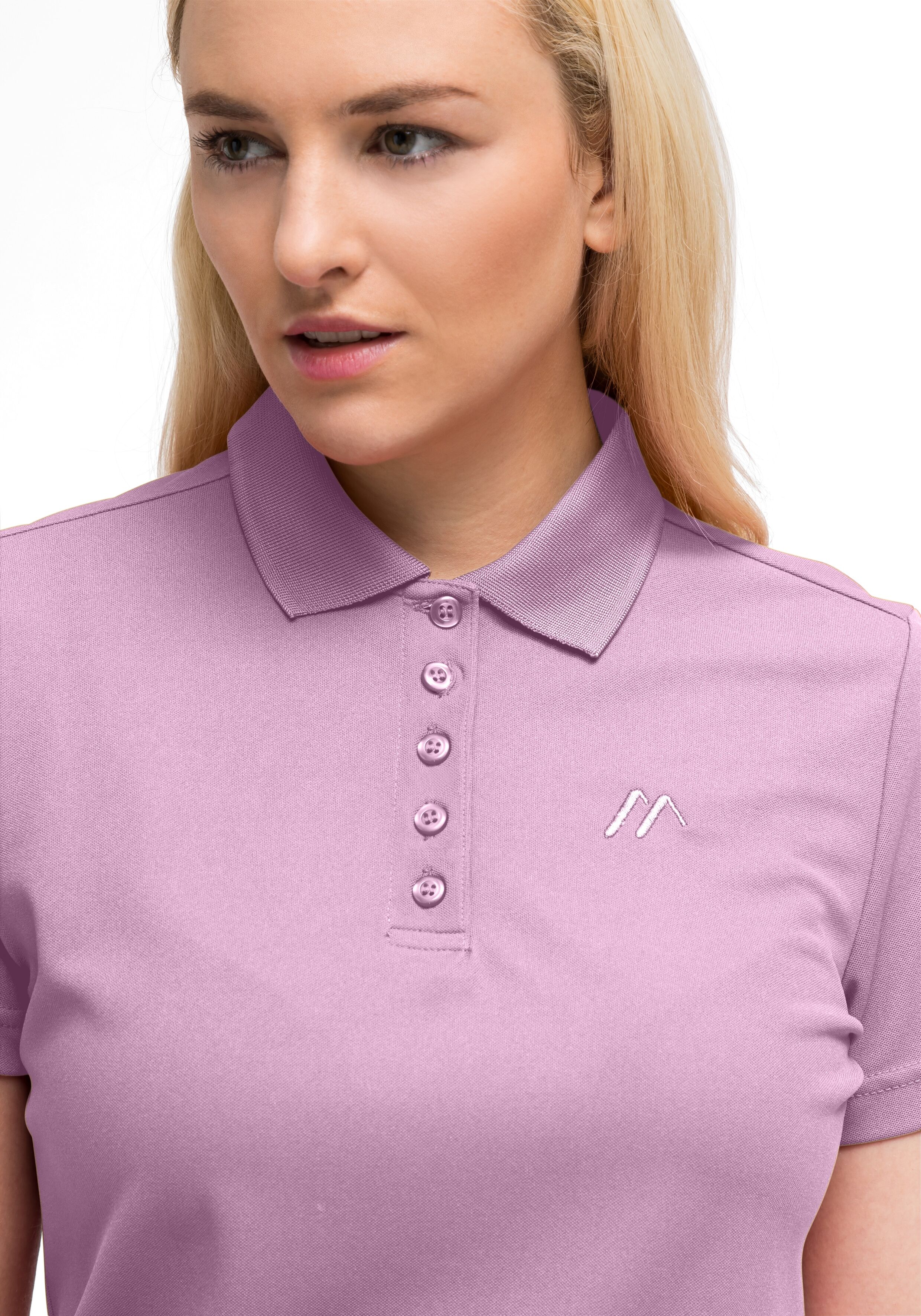 Poloshirt MAIER SPORTS "Ulrike", Damen, Gr. 46, blassrosa, 100% Polyester, Rundhals, Shirts Poloshirt, Damen Polo kurzarm, leichtes Shirt, Funktionsshirt mit Kragen, Reg Fit blassrosa 46