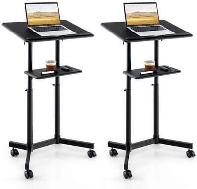 1/2PCS Mobile Podium Sloping Top W/ Storage Tray & Lockable Casters