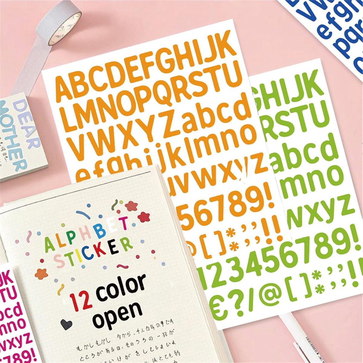 5 vel zelfklevende alfabet stickers in kleurenmengeling voor decoreren en markeren