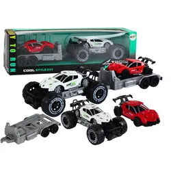 Set: Weißer Geländewagen, roter Sportwagen, Abschleppwagen