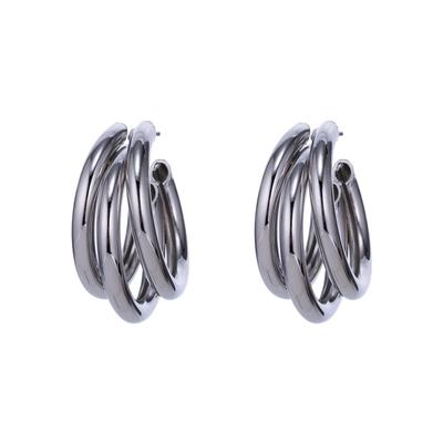 Paar Creolen FIRETTI "mehrreihige Optik", grau (metallfarben), Ohrringe, Damen, 30mm, Metall