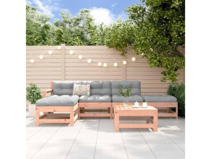 WDGJJFECNMUEHI Bois massif Design Lattes Jardin terrasse 6 Pieces brun Salon de jardin 6 pieces bois massif douglas exterieur modulable avec repose-pieds pour terrasse patio lounge