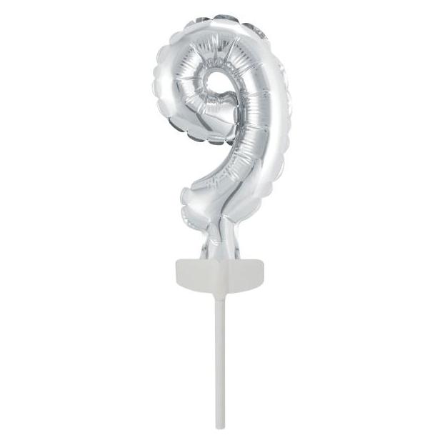 Riethmüller Micro Size Zahl 9 Silber Folienballon N6 verpackt (5x) (9912693)