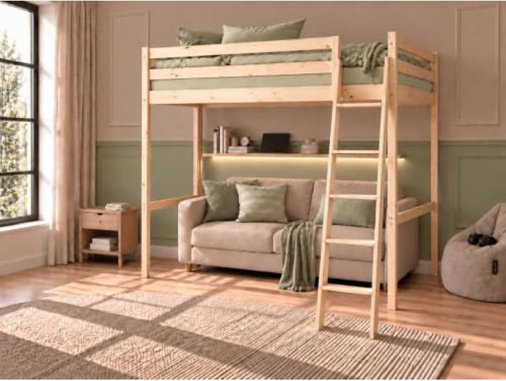 TiCAA Hochbett Matthias 140 x 200 Kiefer Natur