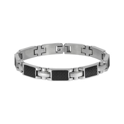 Armband ZEEME "Edelstahl poliert mit Carbon-Einlagen 20,5cm lang", schwarz, Armbänder, Damen, 20,5cm, Edelstahl, glänzend, Armband