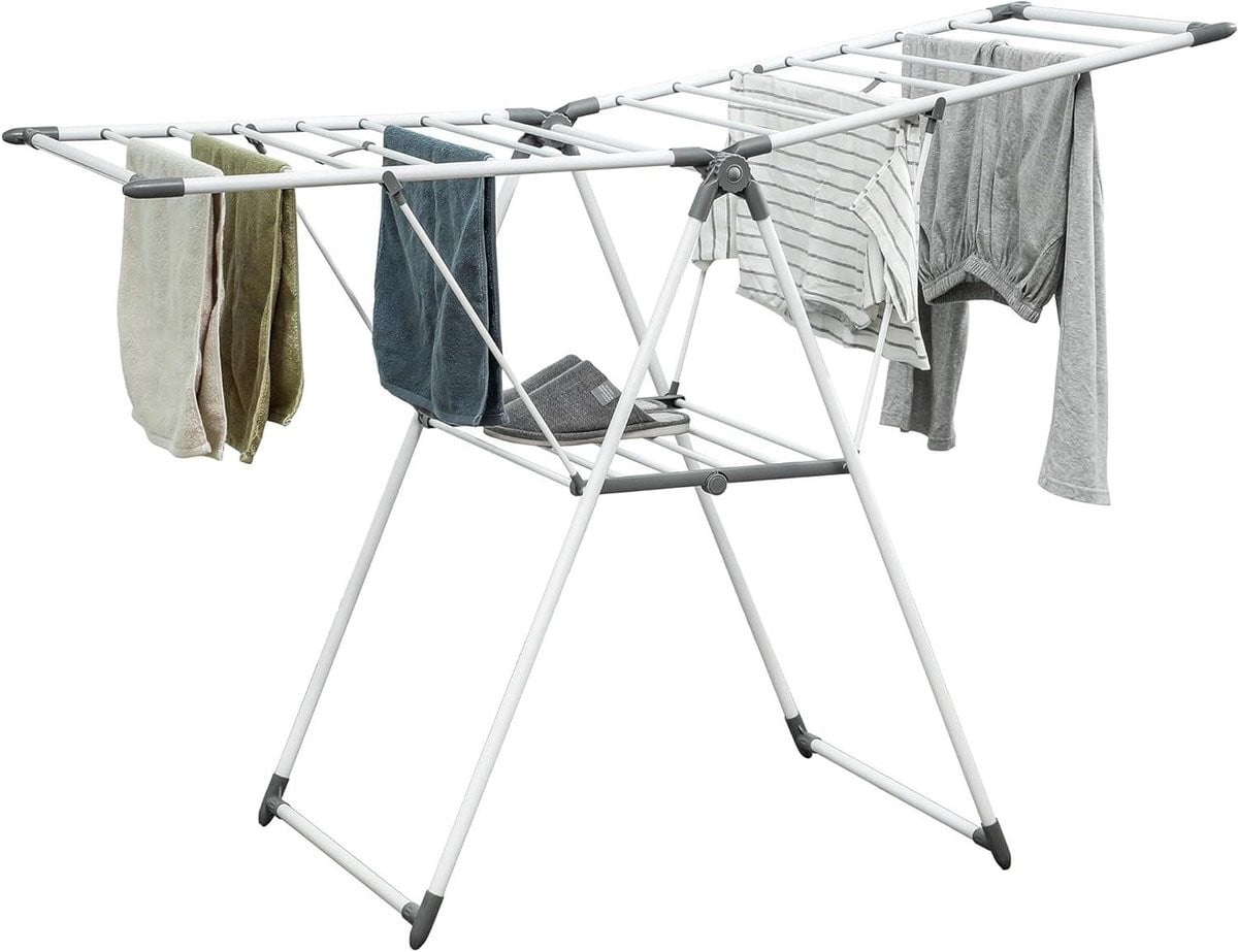 Wit verstelbaar wasrek met vleugels voor het drogen van kleding