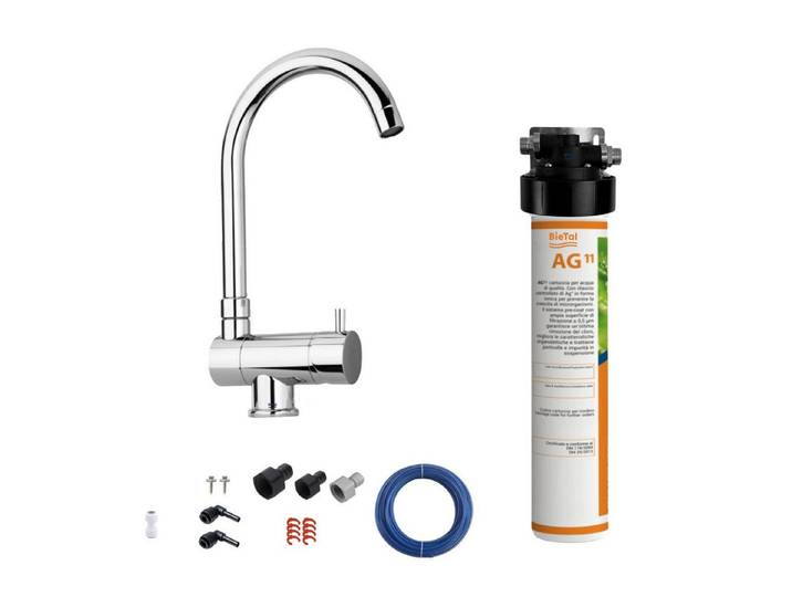 BieTal Wasserfilter BieTal® Untertisch Trink Wasser Filtersystem Aktivkohle mit Wasserhahn, Liefert gefiltertes Wasser über den normalen Wasserhahn.