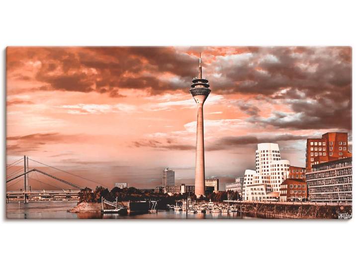 Leinwandbild ARTLAND Düsseldorf Skyline III , braun (farbe bild(er): braun), B:100cm H:50cm, Bilder, Leinwandbild, auf Holzrahmen gespannt