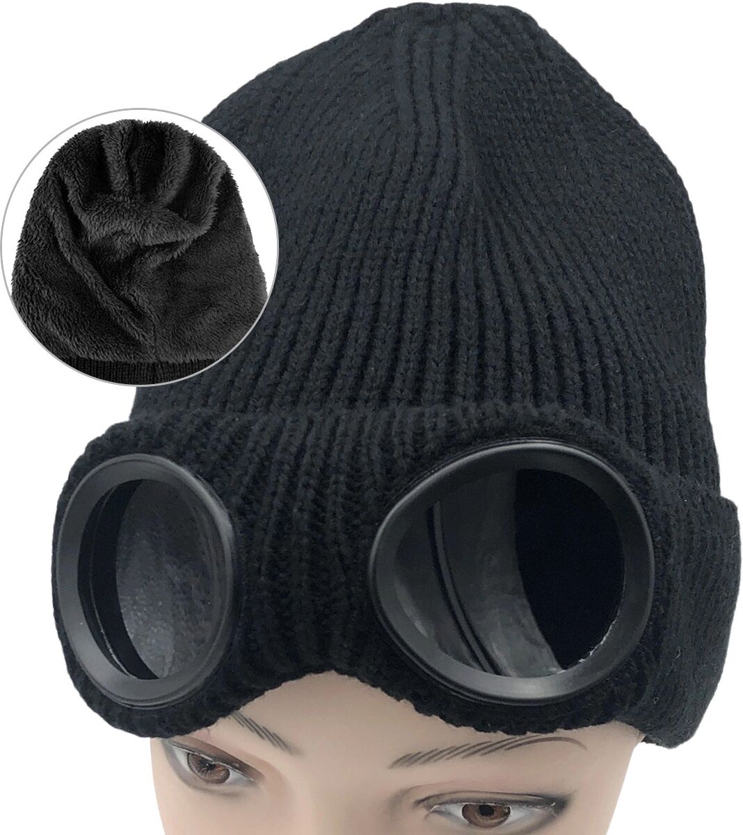 INF Bonnet tricoté avec lunettes Le noir