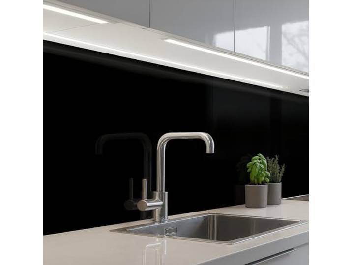 KitchenYeah© Spritzschutz Küchenrückwand Selbstklebend Küche Rückwand 60x350 cm - Küchenwand Wand Küchenfront Verkleidung Küchenspritzschutz Schwarz - Einfarbig - Farbe