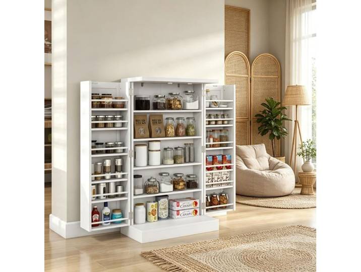 MEUBLIV Buffet de cuisine blanc en MDF double porte étagères réglables rangement 5 niveaux