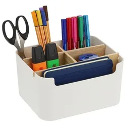 relaxdays Schreibtisch-Organizer 5 Fächer weiß, 18x9.5x15 cm