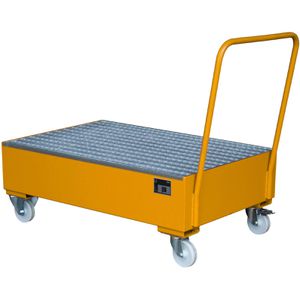 BAUER Auffangwanne 2020, orange, aus Stahl, 120 x 80cm, mit Stahl-Gitterrost, fahrbar, 211 Liter