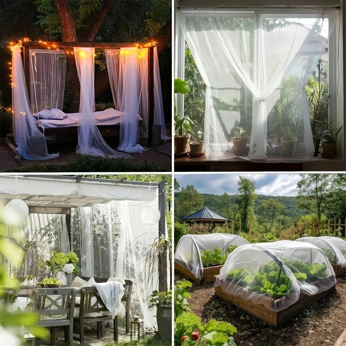INF Filet de protection végétale sans armature 2.4m x 20m en polyester - Moustiquaire blanche pour gazebo et baldaquin, usage