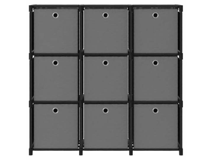 Aufbewahrungsregal mit 9 Boxen, Stoff und Stahl, Schwarz, 103 x 30 x 107,5 Stabiler Stahlrahmen, herausnehmbare Boxen, vielseitig einsetzbar, modernes Design, leicht zu bewegen
