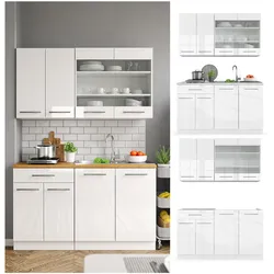 Vicco Küchenzeile Single Einbauküche 140 cm Küchen Hochglanz Fame-Line
