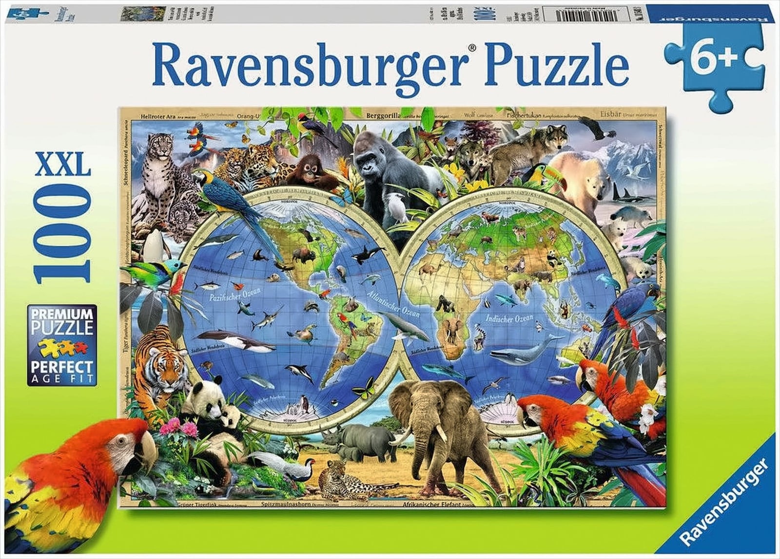 Ravensburger kinderpuzzel XXL Dieren van over de wereld 100 stukjes