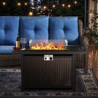 Gymojoy Outdoor Propane Fire Pit Table - 55000 BTU, Adjustable Flames - Rectangle