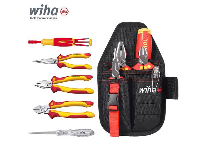 Ensemble d'outils isolés pour électricien Wiha, 6 pièces, pinces et tournevis VDE 1000V, avec sacoche de rangement, outil de réparation manuel 90999C