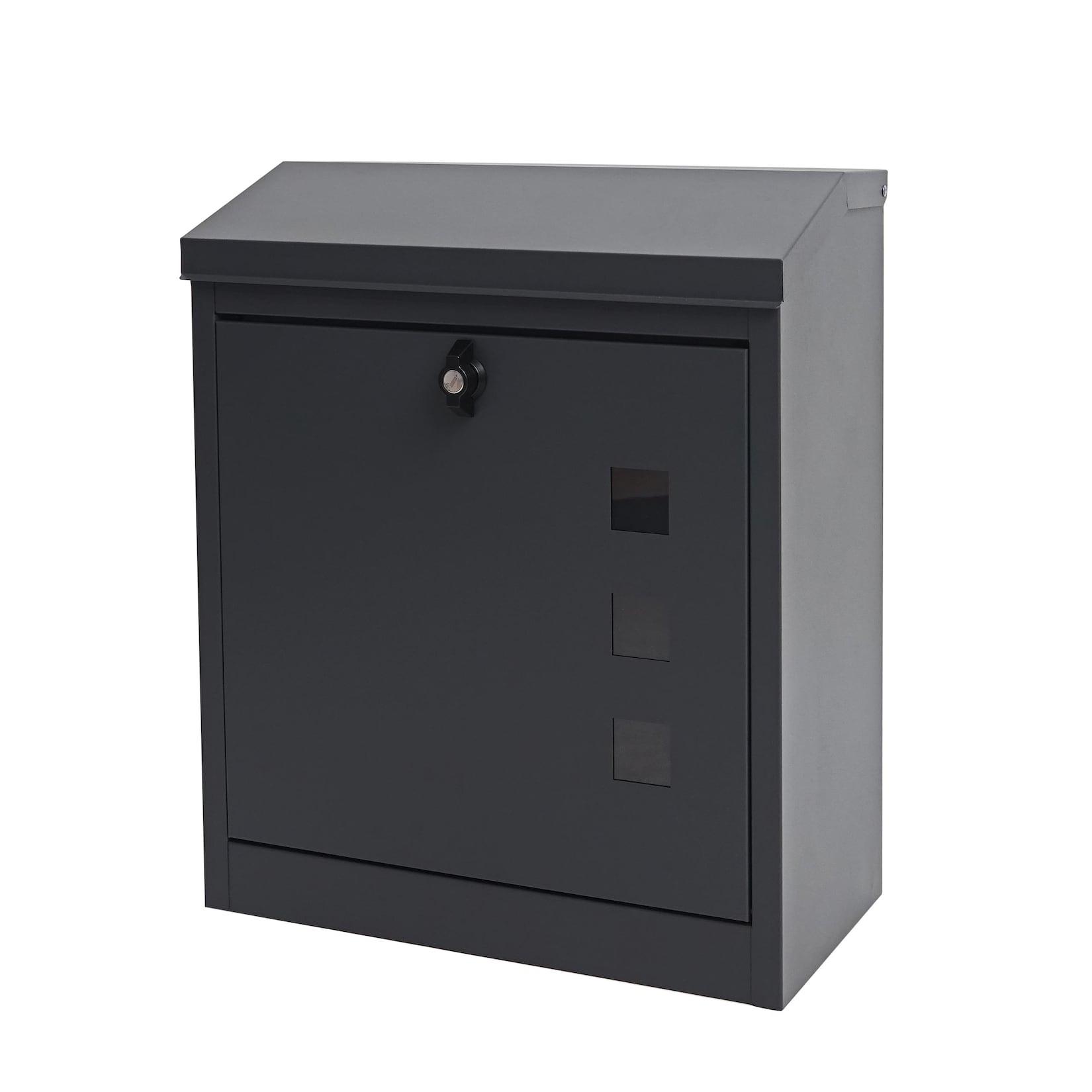 XXL Briefkasten MCW-H26, Firmenbriefkasten Postkasten, abschließbar pulverbeschichtet 52x44x25cm ~ anthrazit-schwarz
