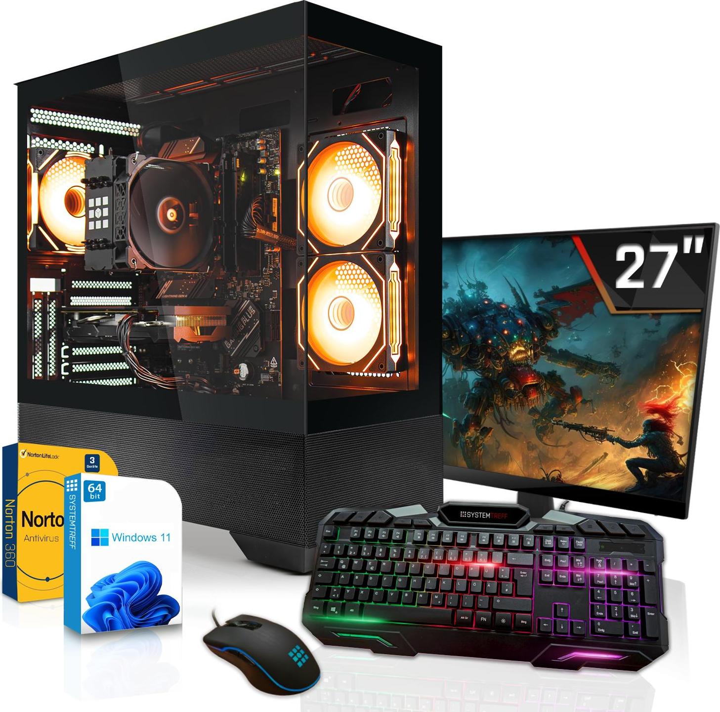 SYSTEMTREFF Gamer Komplett-Paket - Ryzen 5 7600X - Nvidia GeForce RTX 5060 Ti 16GB - 16GB DDR5 - 1TB NVMe - 27 Zoll Monitor - Desktop PC