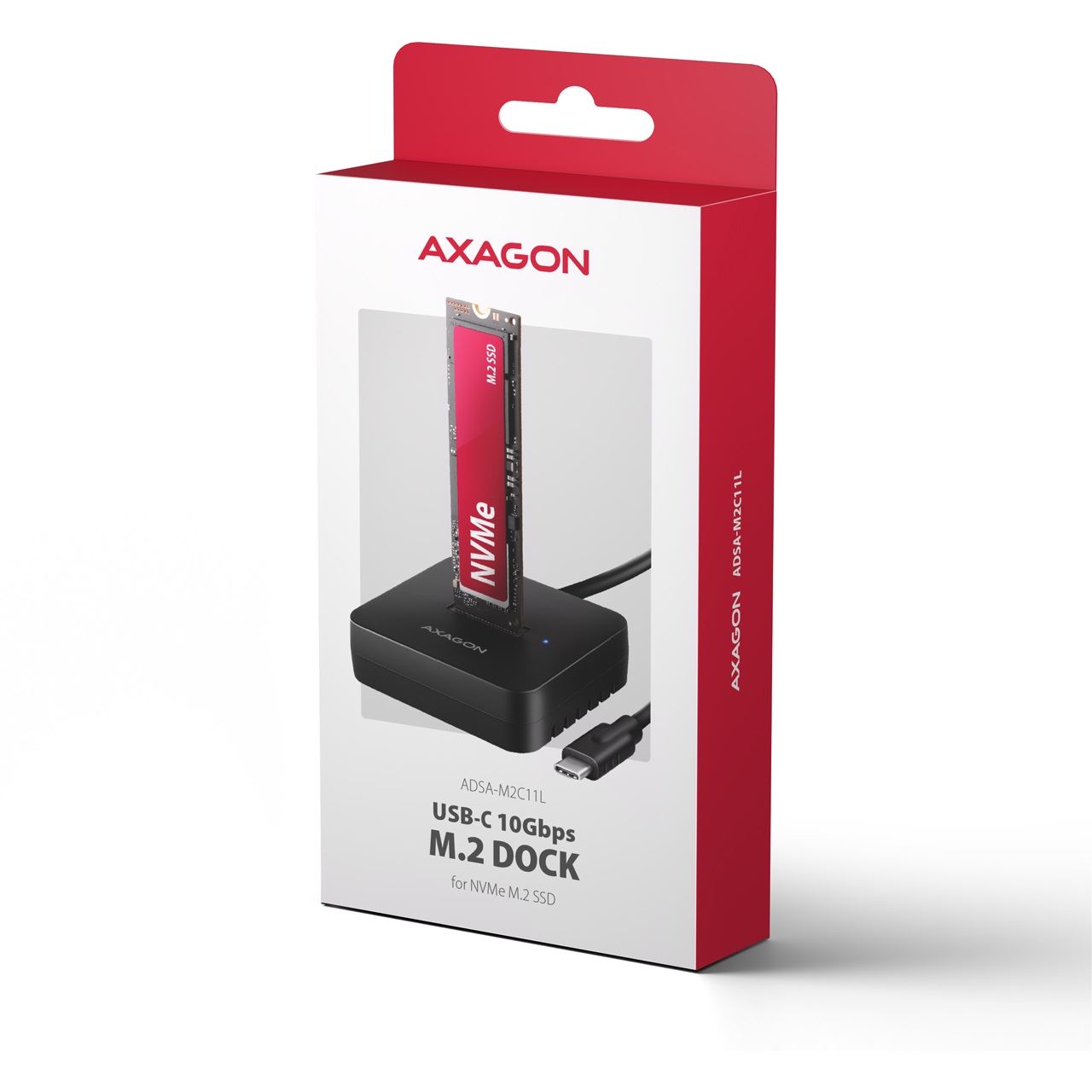 AXAGON ADSA-M2C11L M.2-NVMe-Dockingstation, USB-C 10Gbps, M.2 2230-22110 - schwarz
