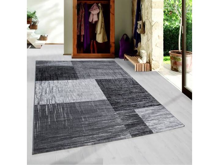 Tapis moderne designer salon karts courts fleuri messages noir gris blanc [160x230 cm]