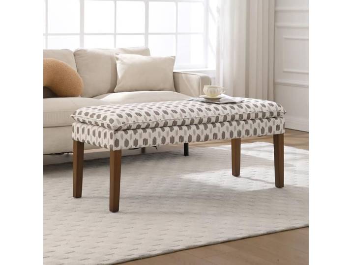 Ya-home Banquette Rembourrée avec Pied en Bois Banc d'Entrée Moderne en Lin Banquette de Lit Designe Banc pour Cuisine Kaki