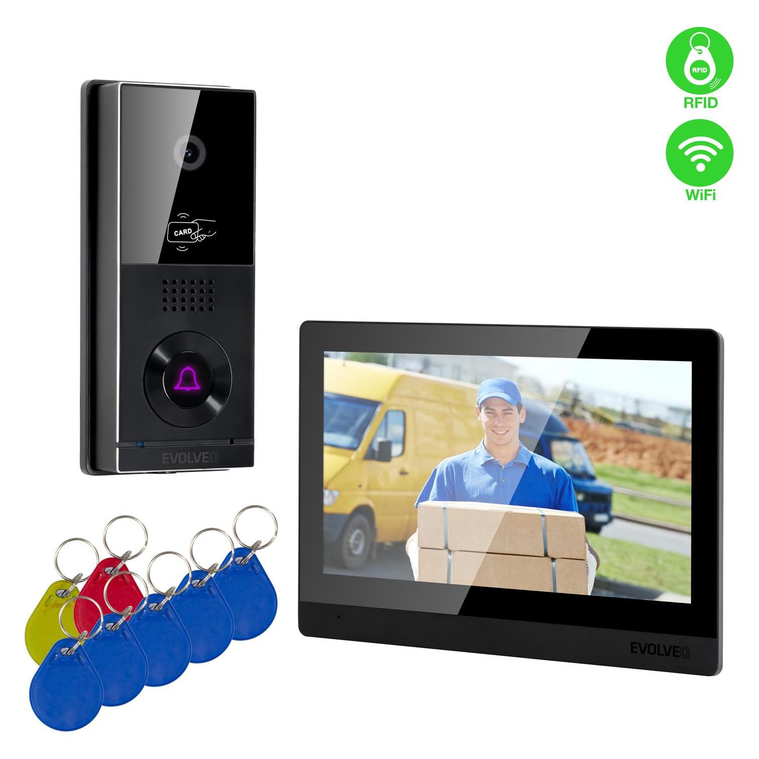 Evolveo DoorPhone AHD10, Sada domácího WiFi videotelefonu s ovládáním dveří a RFID, černý 10" monito (RFID, WLAN) (2055159658807)