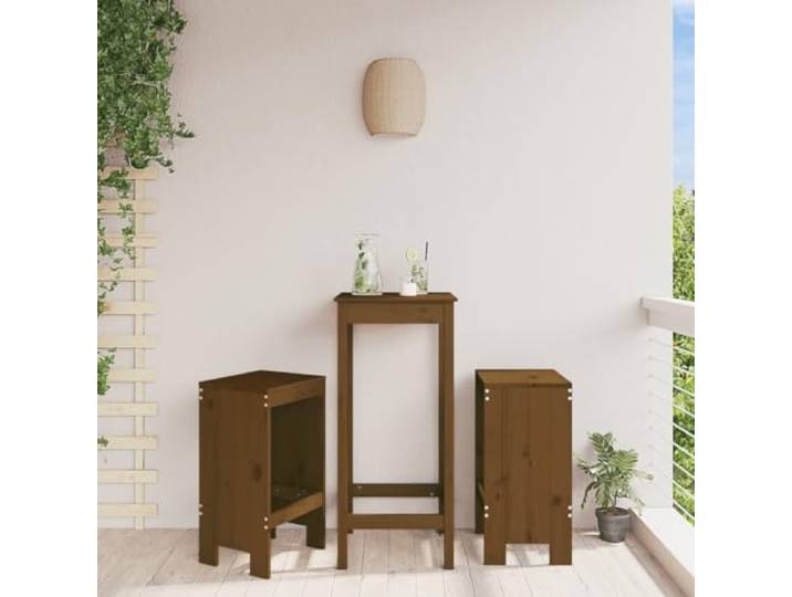 TUERYAFEK Barhocker 2er Set Honigbraun Massivholz Kiefer 75cm Rustikal, Fußstütze, Für Terrasse Balkon, 110kg Belastbar