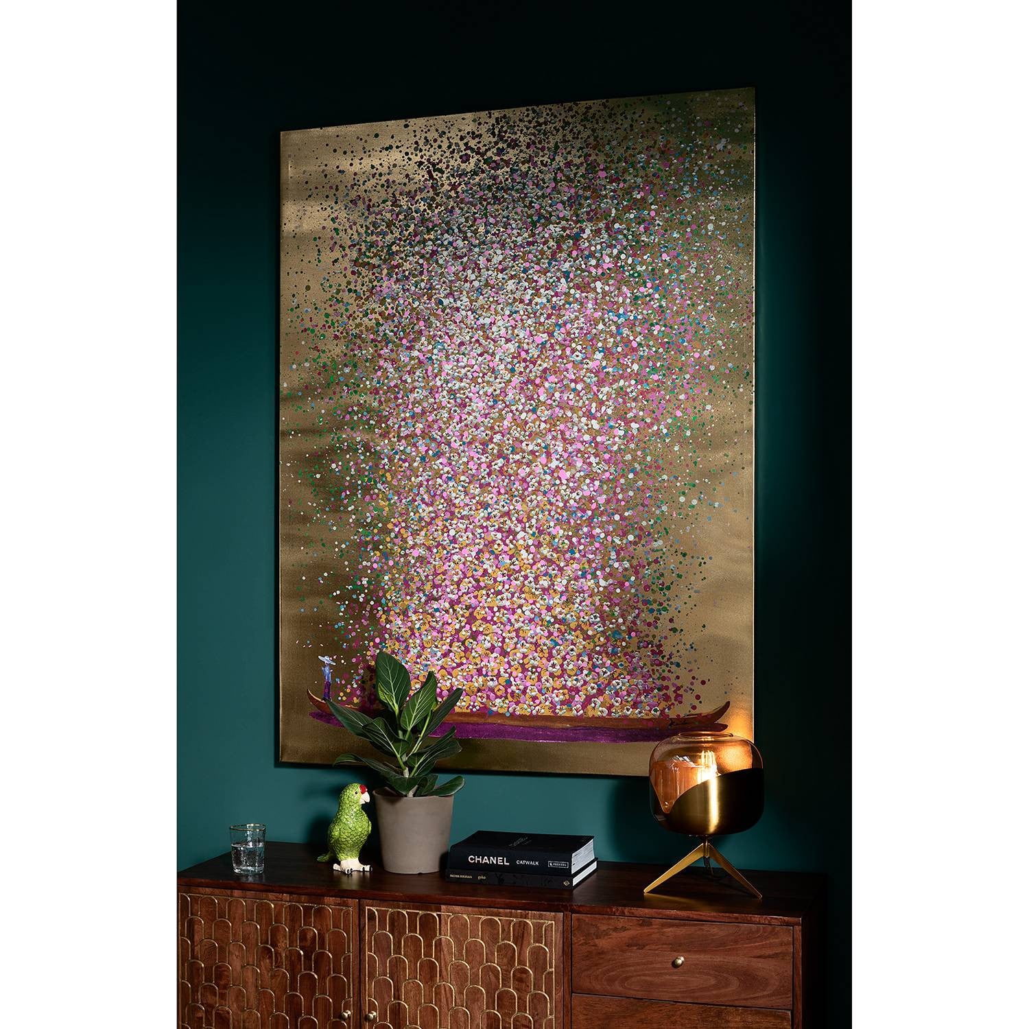 home24 Touched Flower Boat Wanddecoratie Goud en Roze B: 160 cm, D: 120 cm, H: 3 cm