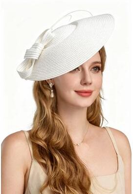 Daily Deals Depot Elegant Kentucky Derby Hat Wide Brim Fascinator For Weddings, Tea Parties & Special Occasions white