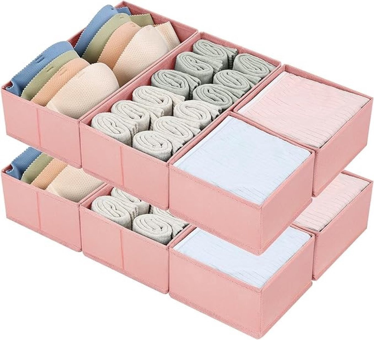 Set van 8 opvouwbare lade-organizers voor kledingkasten - Roze