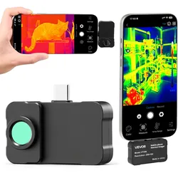 VEVOR Wärmebildkamera für iOS & Android, 512x384 Super IR & 256x192 IR-Auflösung Thermobildkamera mit Makro-Objektiv für Smartphone Tablet mit USB-C, 25Hz Infrarotkamera für -20°C-550°C Inspektion