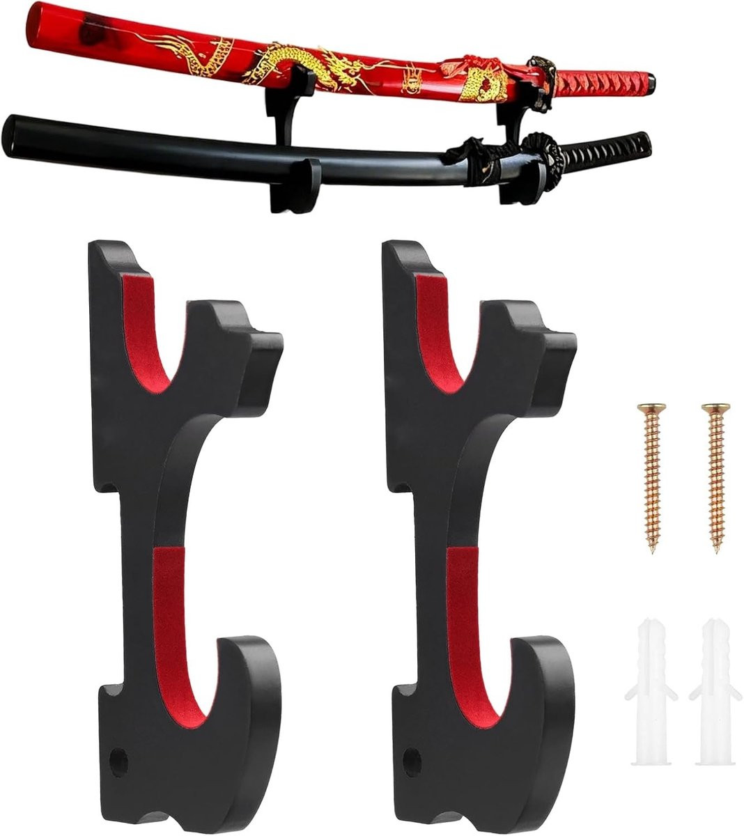 Houten Wandhouder voor Zwaarden met Verstelbare Gevoerde Haken - Universele Zwaardhouder voor Katana, Wakizashi en Samoerai Zwaarden
