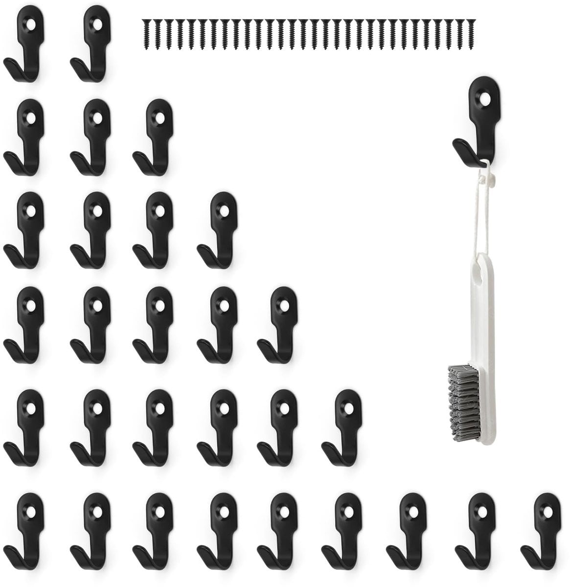 Dailygoods Wandhaken met schroeven, 30 stuks, zwart