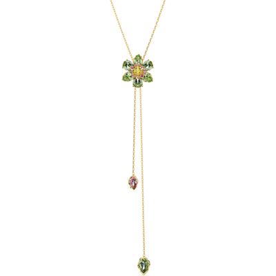 Y-Kette SWAROVSKI "Schmuck Geschenk Idyllia Y-Anhänger Blume", gold (gelbgoldfarben, grün, rosa, gelb), Halsketten, Damen, Metall, L: 70, mit Swarovski Kristall