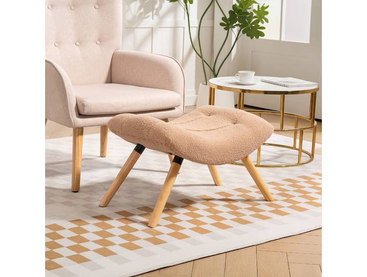 HOMCOM Tabouret Moderne Rembourré Polaire Pieds Bois Marron