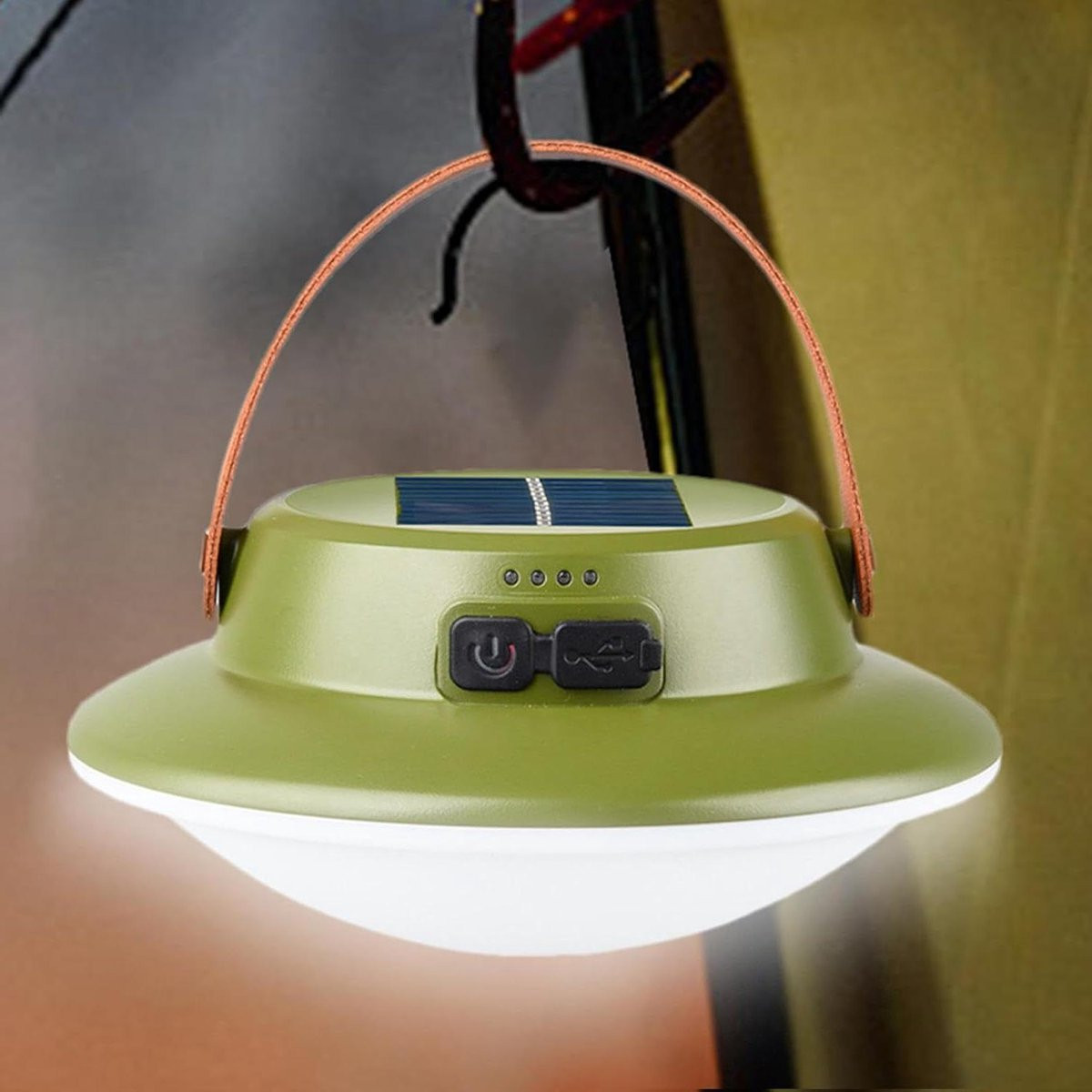 Led Tentlantaarn Zonne Campinglamp Groen - Oplaadbaar via Zonne-energie - 15 x 15 x 8 cm