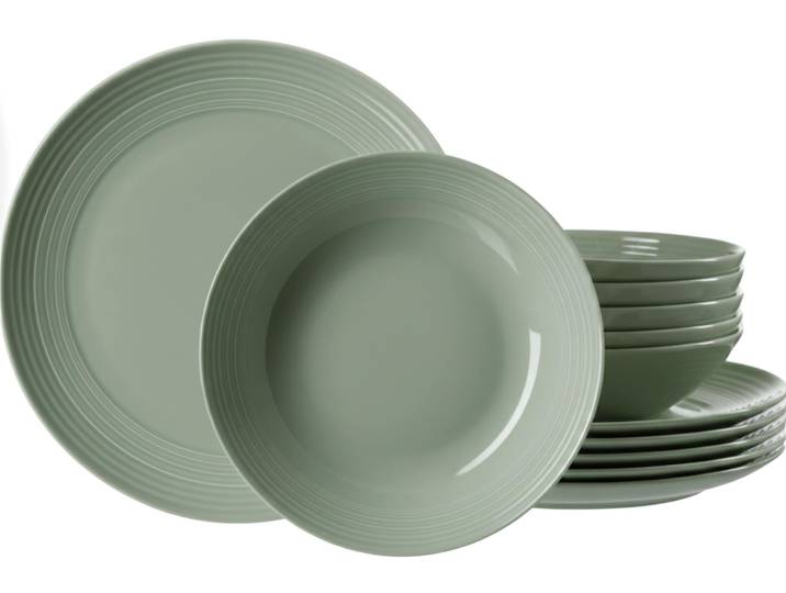 Tafelservice RITZENHOFF & BREKER Levi , grün, 12, Porzellan, Geschirr-Sets, Tafelservice