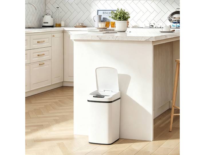 HOMCOM Poubelle Infrarouge 12L Acier Inox Blanc