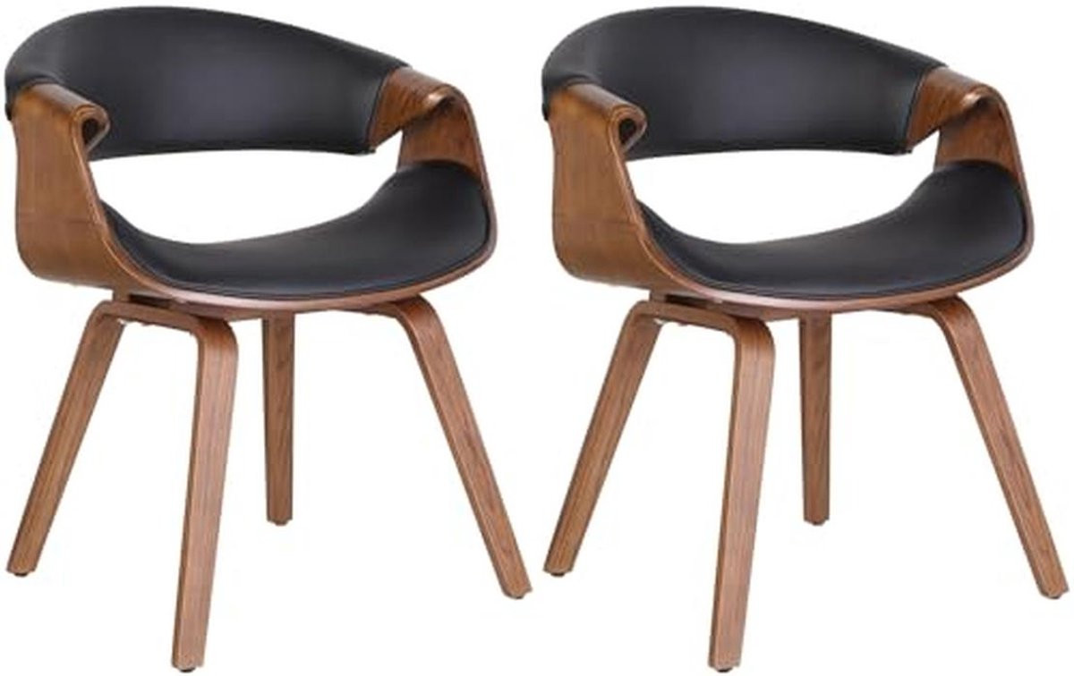 CLP Foley Set van 2 eetkamerstoelen met armleuningen, houten frame, eiken/zwart, imitatieleer