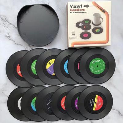Uplifted Goods 6 Piece Retro Vinyl Record Coaster Set With Storage Rack 12pcs